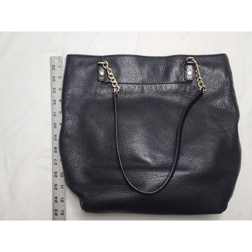 Michael Kors Tote Bag Black Leather Shoulder Bag Chain Detail Charm w Dust Cover - Picture 9 of 9